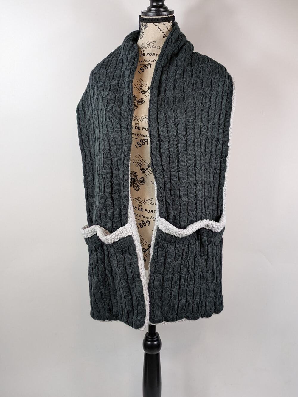 Sweater Scarf Pockets Dark Comfy Cable Knit Button Plush Shawl Book Winter Fall